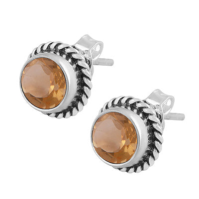 Gorgeous Twisted Wire Work Around Citrine Round Shape 925 Sterling Solid Silver Stud Earrings - R6500039-64