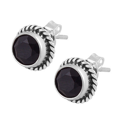 Gorgeous Twisted Wire Work Around Black Onyx Round Shape 925 Sterling Solid Silver Stud Earrings - R6500039-81