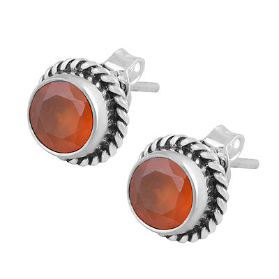 Gorgeous Twisted Wire Work Around Carnelian Round Shape 925 Sterling Solid Silver Stud Earrings - R6500039-84