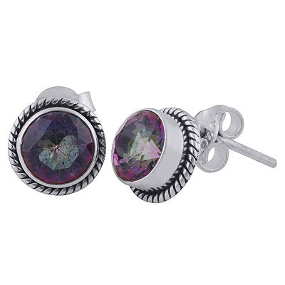 Beautiful Twisted Wire Work Around Mystic Topaz Round Shape 925 Sterling Solid Silver Studs Earrings - R6500043-61