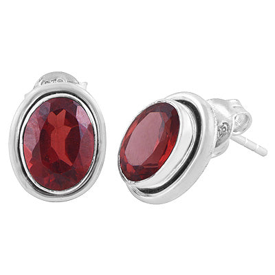 Plain Wire Around Garnet Oval Shape 925 Sterling Solid Silver Stud Earrings - R6500044-30