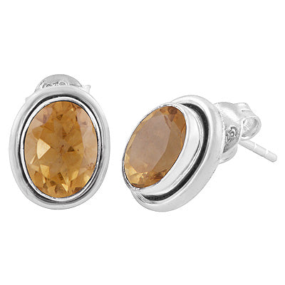 Plain Wire Around Citrine Oval Shape 925 Sterling Solid Silver Stud Earrings - R6500044-40