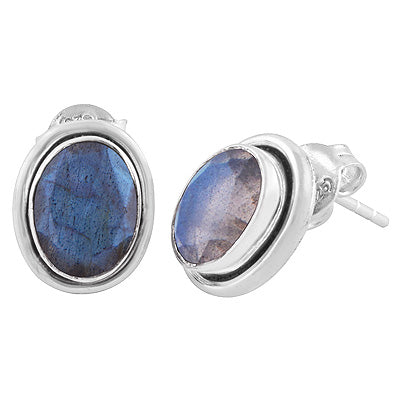 Plain Wire Around Labradorite Oval Shape 925 Sterling Solid Silver Stud Earrings - R6500044-65