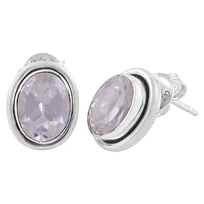 Plain Wire Around White Cubic Zirconia Oval Shape 925 Sterling Solid Silver Stud Earrings - R6500044-68