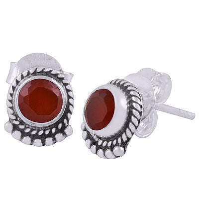 Alluring Twisted Wire Rawa Work Around Carnelian Round Shape 925 Sterling Solid Silver Stud Earrings - R6500064-10