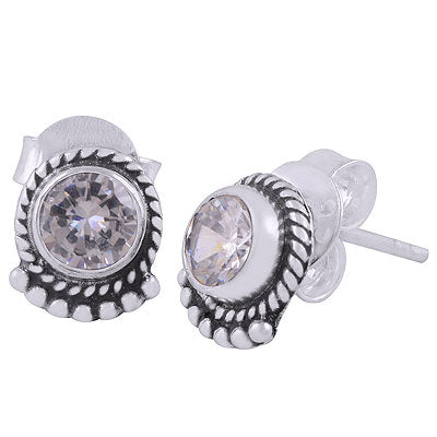 Alluring Twisted Wire Rawa Work Around White Cubic Zirconia Round Shape 925 Sterling Solid Silver Stud Earrings - R6500064-14