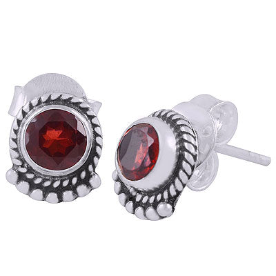 Alluring Twisted Wire Rawa Work Around Garnet Round Shape 925 Sterling Solid Silver Stud Earrings - R6500064-2