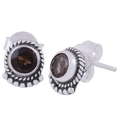 Alluring Twisted Wire Rawa Work Around Smoky Topaz Round Shape 925 Sterling Solid Silver Stud Earrings - R6500064-7