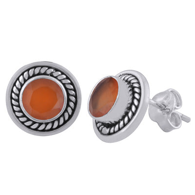 Stunning Twisted Wire Work Around Carnelian Round Shape 925 Sterling Solid Silver Studs Earrings - R6500078-10
