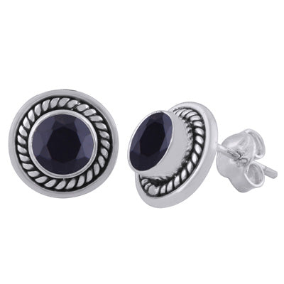 Stunning Twisted Wire Work Around Black Onyx Round Shape 925 Sterling Solid Silver Studs Earrings - R6500078-13