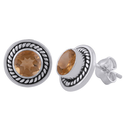Stunning Twisted Wire Work Around Citrine Round Shape 925 Sterling Solid Silver Studs Earrings - R6500078-4