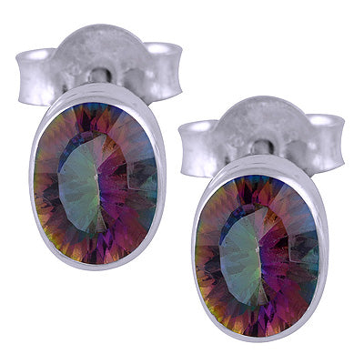 Minimal Beautiful Mystic Topaz Oval Shape 925 Sterling Solid Silver Studs Earrings - R6500082-56