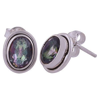 Stunning Plain Mystic Topaz Oval Shape 925 Sterling Solid Silver Stud Earrings - R6500083-41