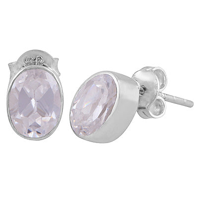 Beautifully Seated Gemstone White Cubic Zirconia Oval Shape 925 Sterling Solid Silver Stud Earrings - R6500169-11