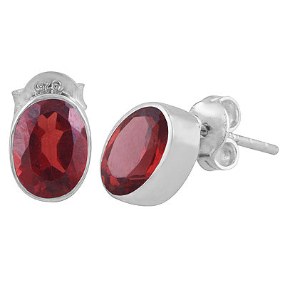 Beautifully Seated Gemstone Garnet Oval Shape 925 Sterling Solid Silver Stud Earrings - R6500169-2