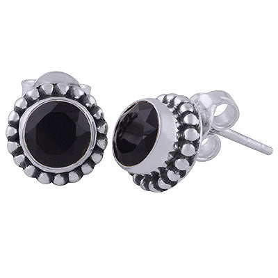 Stunning Rawa Work Around Black Onyx Round Shape 925 Sterling Solid Silver Studs Earrings - R6500173-14