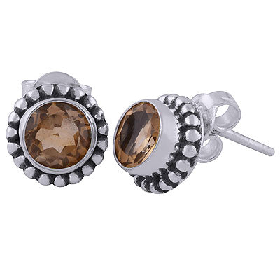 Stunning Rawa Work Around Citrine Round Shape 925 Sterling Solid Silver Studs Earrings - R6500173-4