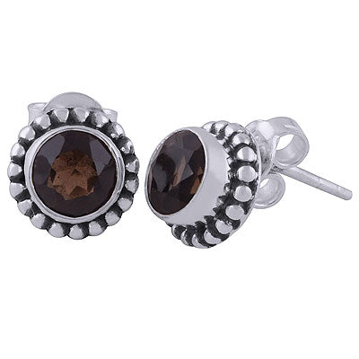 Stunning Rawa Work Around Smoky Topaz Round Shape 925 Sterling Solid Silver Studs Earrings - R6500173-7