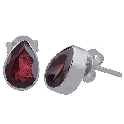 Beautifully Seated Gemstone Garnet Pear Shape 925 Sterling Solid Silver Stud Earrings - R6500177-124