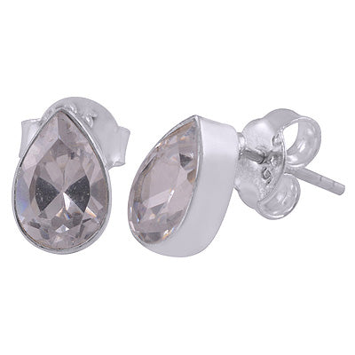 Beautifully Seated Gemstone White Cubic Zirconia Pear Shape 925 Sterling Solid Silver Stud Earrings - R6500177-132