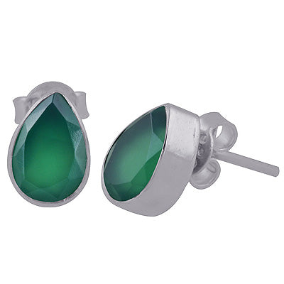 Beautifully Seated Gemstone Green Onyx Pear Shape 925 Sterling Solid Silver Stud Earrings - R6500177-133
