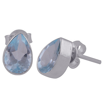 Beautifully Seated Gemstone Blue Topaz Pear Shape 925 Sterling Solid Silver Stud Earrings - R6500177-134