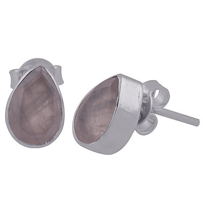 Beautifully Seated Gemstone Rose Quartz Pear Shape 925 Sterling Solid Silver Stud Earrings - R6500177-135