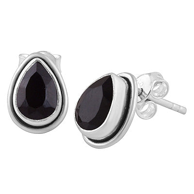 Beautiful Plain Wire Around Black Onyx Pear Shape 925 Sterling Solid Silver Stud Earrings - R6500178-12