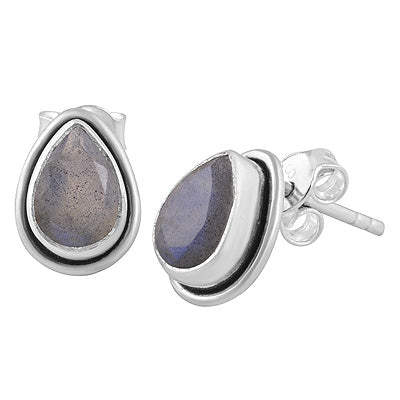 Beautiful Plain Wire Around Labradorite Pear Shape 925 Sterling Solid Silver Stud Earrings - R6500178-6