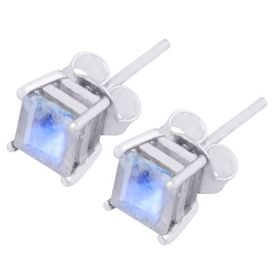 Beautiful Prong Setting Rainbow Moonstone Square Shape 925 Sterling Solid Silver Studs Earrings - R6500181-5