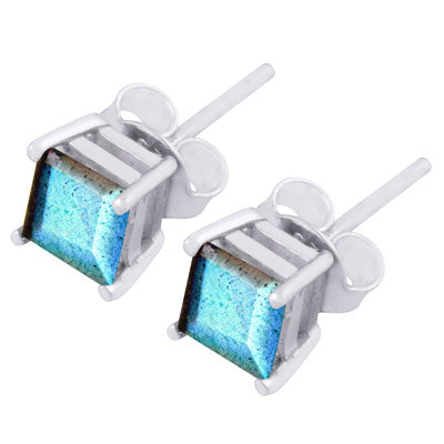 Beautiful Prong Setting Labradorite Square Shape 925 Sterling Solid Silver Studs Earrings - R6500181-6