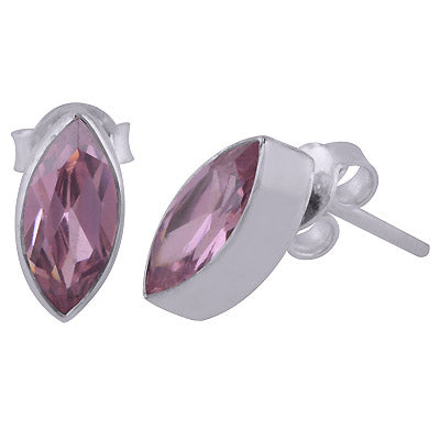 Gorgeous Seated Gemstone Pink Cubic Zirconia Marquise Shape 925 Sterling Solid Silver Stud Earrings - R6500299-115