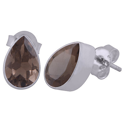 Beautifully Seated Gemstone Smoky Topaz Pear Shape 925 Sterling Solid Silver Stud Earrings - R6500302-65