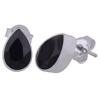 Beautifully Seated Gemstone Black Onyx Pear Shape 925 Sterling Solid Silver Stud Earrings - R6500302-73