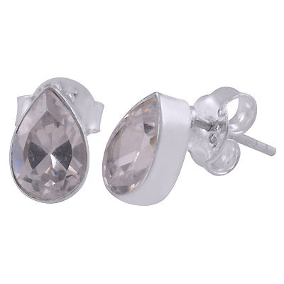 Beautifully Seated Gemstone White Cubic Zirconia Pear Shape 925 Sterling Solid Silver Stud Earrings - R6500302-80