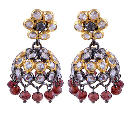 925 Sterling Silver Garnet, White Cubic Zirconia Stud Earrings - R6500399-1