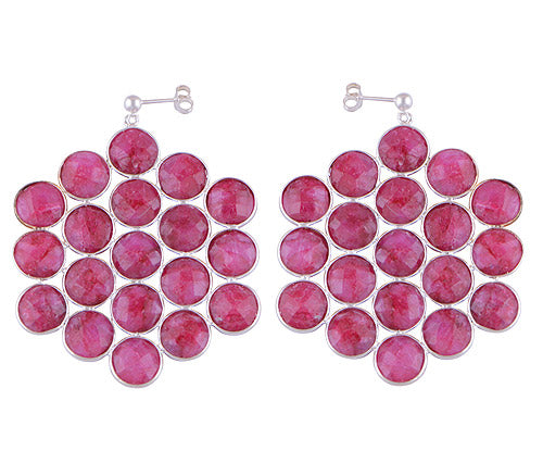 925 Sterling Silver Red Corundum Stud Earrings - main product photo (R6500411-10)