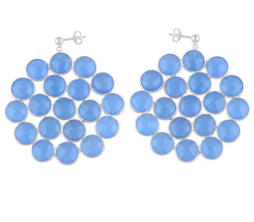 925 Sterling Silver Blue Chalcedony Stud Earrings - R6500411-2