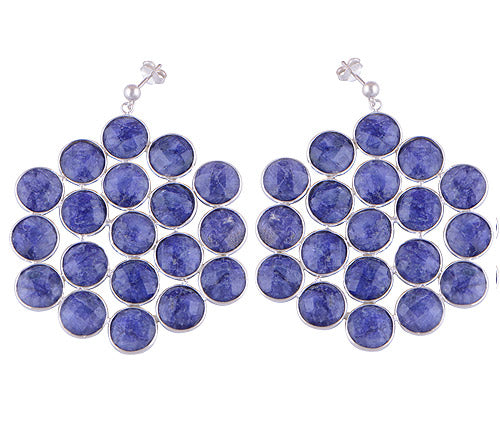 925 Sterling Silver Blue Corundum Stud Earrings - R6500411-9