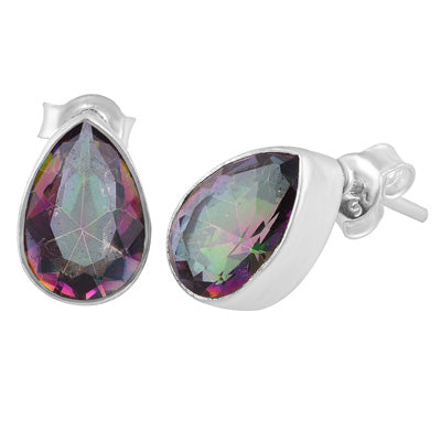 Minimal Beautiful Mystic Topaz Pear Shape 925 Sterling Solid Silver Studs Earrings - R6500460-1