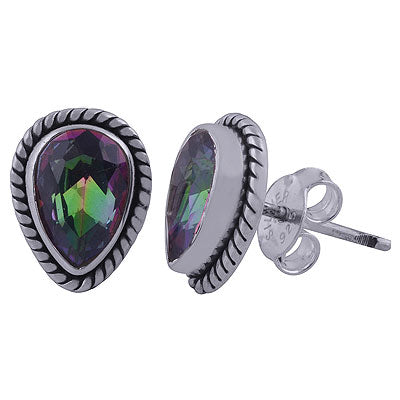 Stunning Twisted Wire Work Around Mystic Topaz Pear Shape 925 Sterling Solid Silver Studs Earrings - R6500461-2