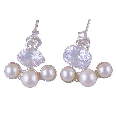 925 Sterling Silver Pearl, White Cubic Zirconia Stud Earrings - R6500506-1