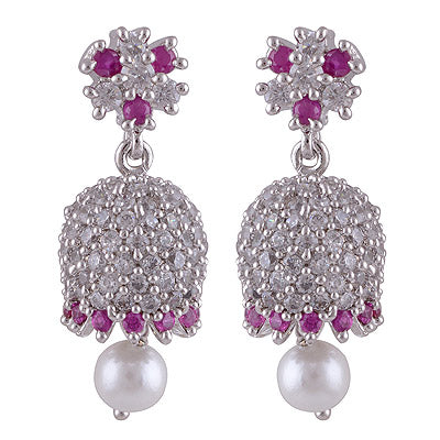925 Sterling Silver Pearl, White Cubic Zirconia, Pink Cubic Zirconia Stud Earrings - R6500553-3