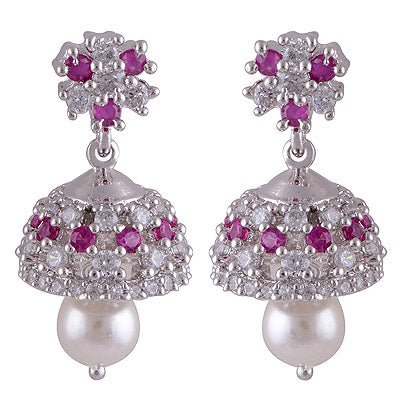 8.6gram Pearl, White Cubic Zirconia, Pink Cubic Zirconia Silver Earrings - R6500555-2