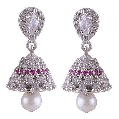 925 Sterling Silver Pearl, White Cubic Zirconia, Pink Cubic Zirconia Stud Earrings - R6500559-1