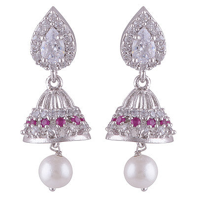 925 Sterling Silver Pearl, White Cubic Zirconia, Pink Cubic Zirconia Stud Earrings - R6500560-2