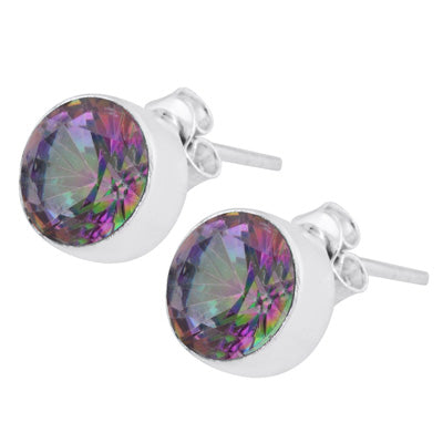 Minimal Beautiful Mystic Topaz Round Shape 925 Sterling Solid Silver Studs Earrings - R6500627-1