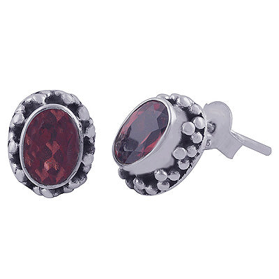 925 Sterling Silver Garnet Stud Earrings - R6500647-40