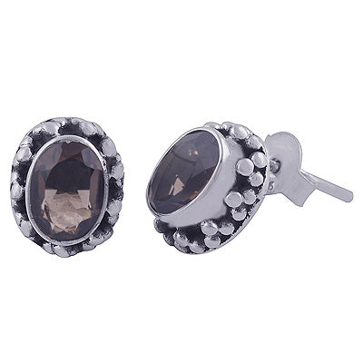 925 Sterling Silver Smoky Topaz Stud Earrings - R6500647-44