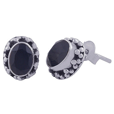 925 Sterling Silver Black Onyx Stud Earrings - R6500647-46